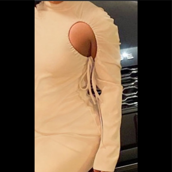 Unique 1 Of A Kind khaki Drawstring Ties Ruched Open Armpits Sexy Mini Dress - Picture 7 of 7